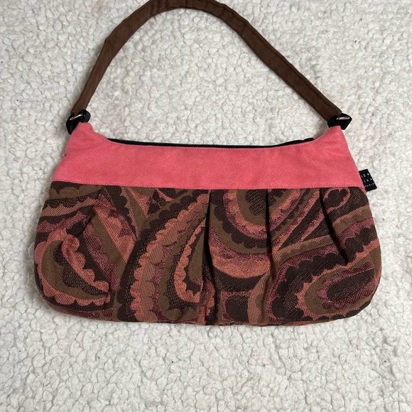 Lisa Lill Studio Y2K Pink Brown Patterned Fabric Shoulder Bag - Picture 1 of 8
